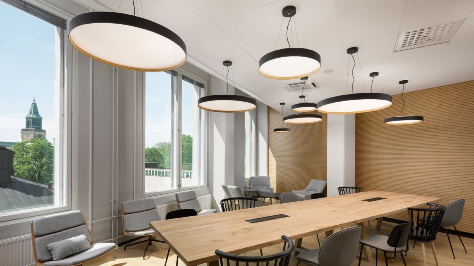Restaurant interior with NEKO pendant lighting — manufacturer reference, Aurum