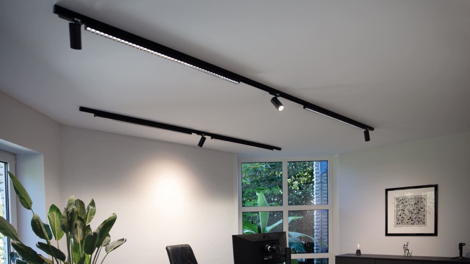 Office interior with linear lighting — NEKO manufacturer reference, Office Hünxe, Germany